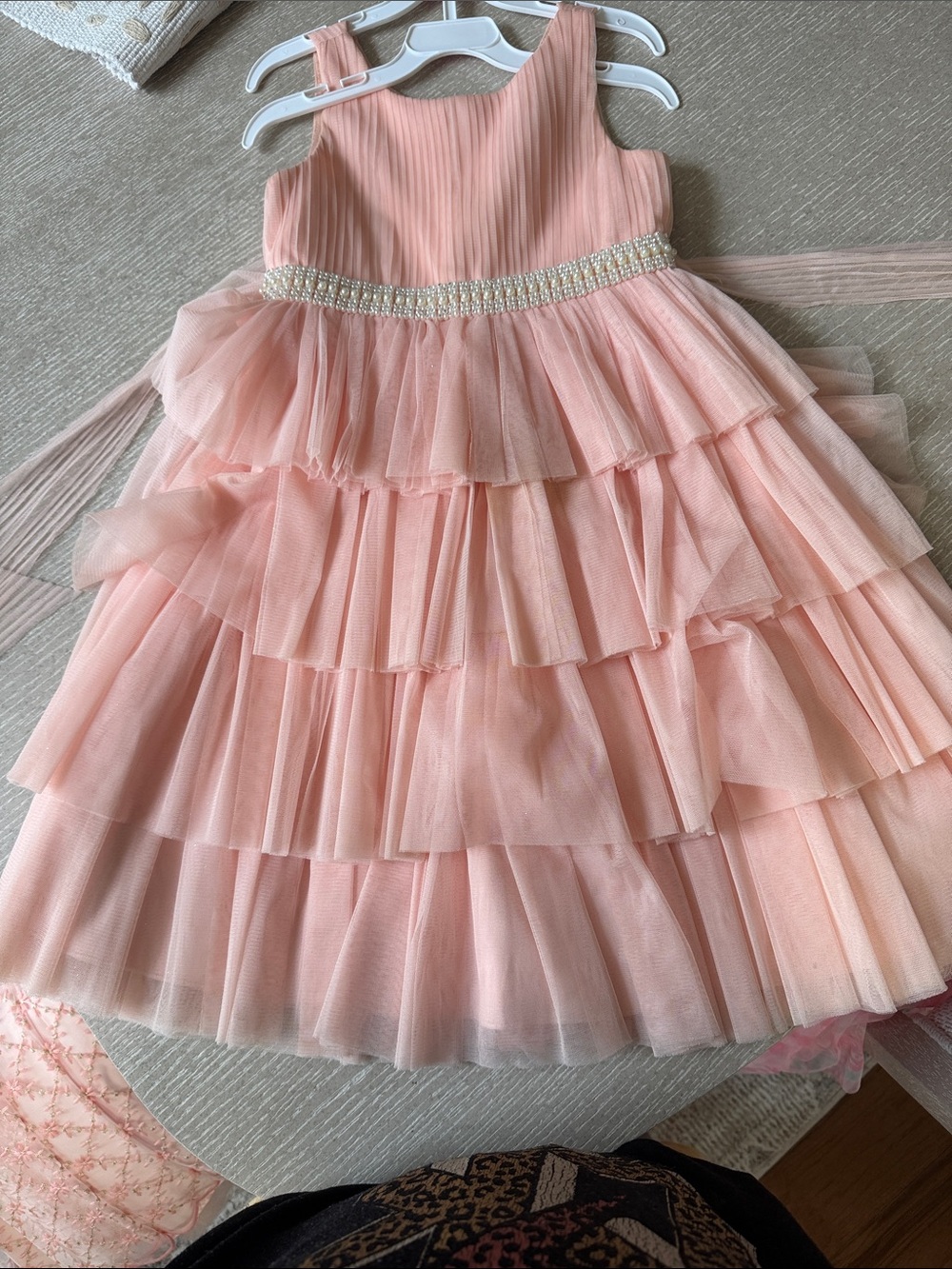American Princess Blush Pink Layered Tulle Party Dress with Beaded Waistband